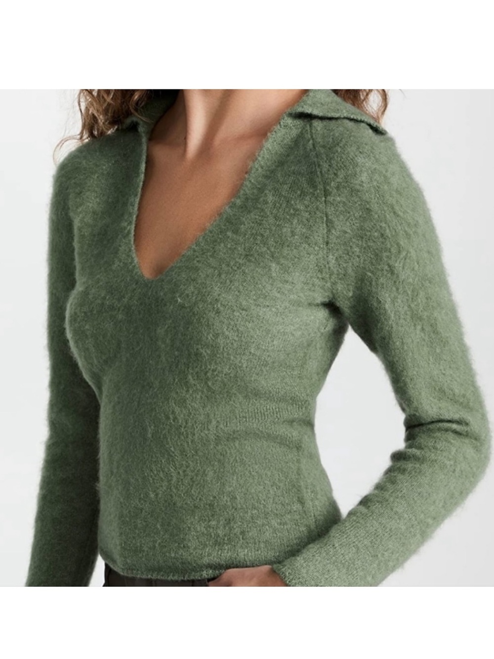 Vince Brushed Polo Alpaca Sweater Sage Green Polo V-Neck XS - Picture 2 of 14